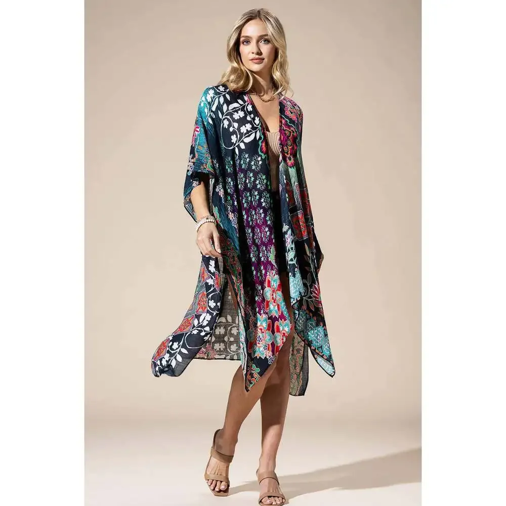 Urbanista - Midnight Mosaic Viscose Kimono: MULTI / OS - Picture 7 of 7